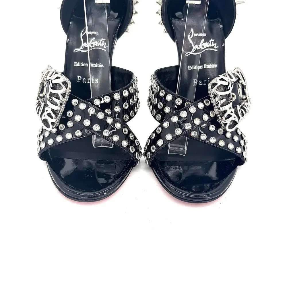 Christian Louboutin Wosandal Pic 100 Silver Spike High Heel Sandals 38.5